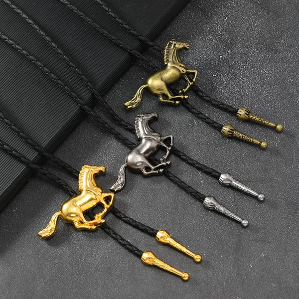 Vintage Leather Horse Pendant Necklace, Creative and Unique Sweater Chain Pendant, Versatile for Both Men and Women, Cross-Border Wholesale