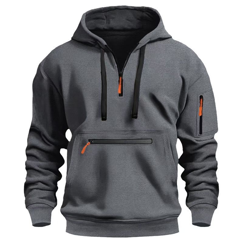 1 Felpa con cappuccio sportiva multitasche con cerniera da uomo, taglia europea, autunno inverno, vestibilità ampia_voghion.com