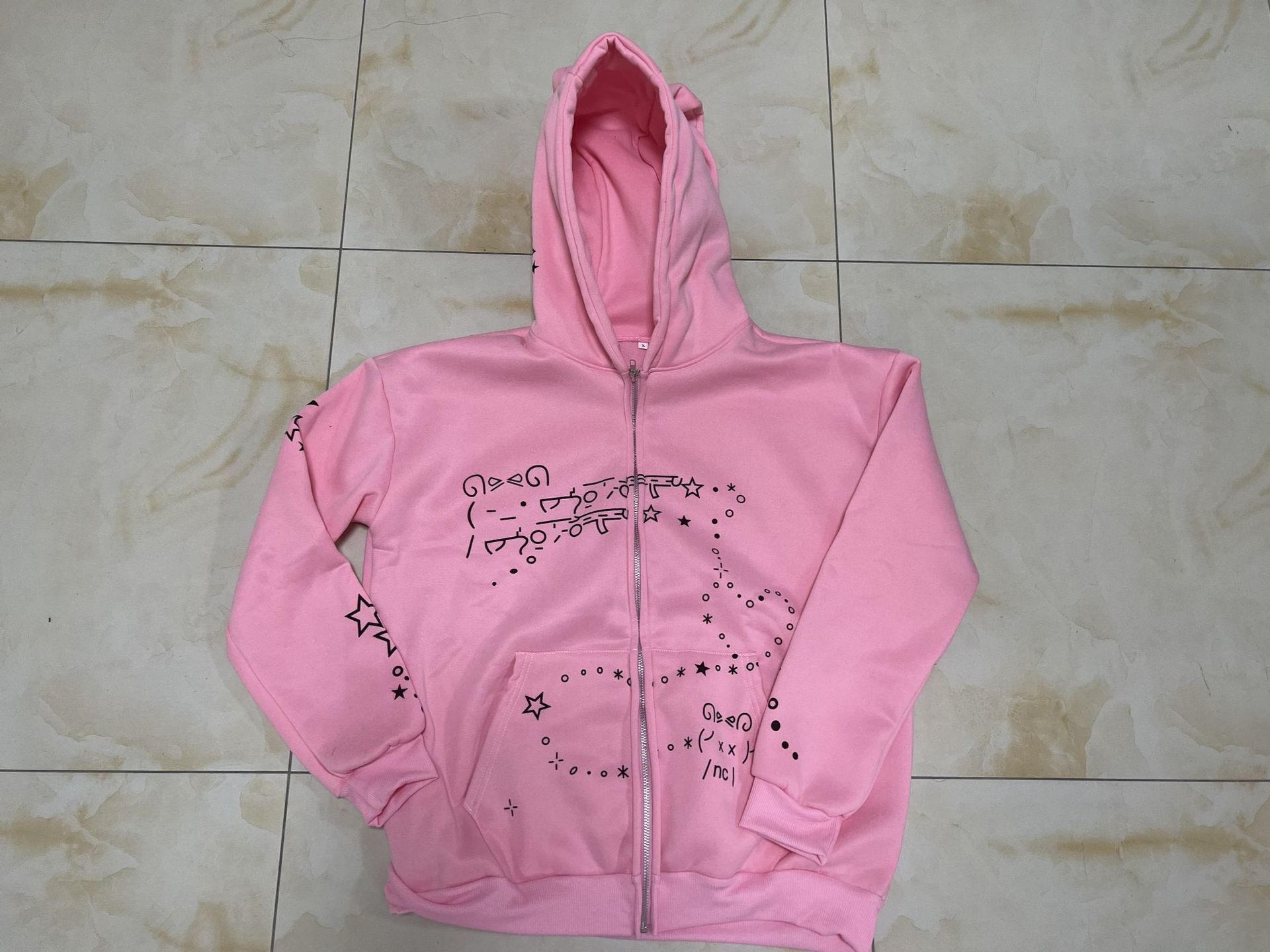 Fashionable Ins New Autumn/Winter Casual Bear Star Printed Loose Zipper Hoodie Set_voghion.com