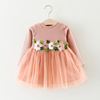 Demi-season dress with sleeves, small princess costume, girl's skirt, wholesale, flowered, long sleeve