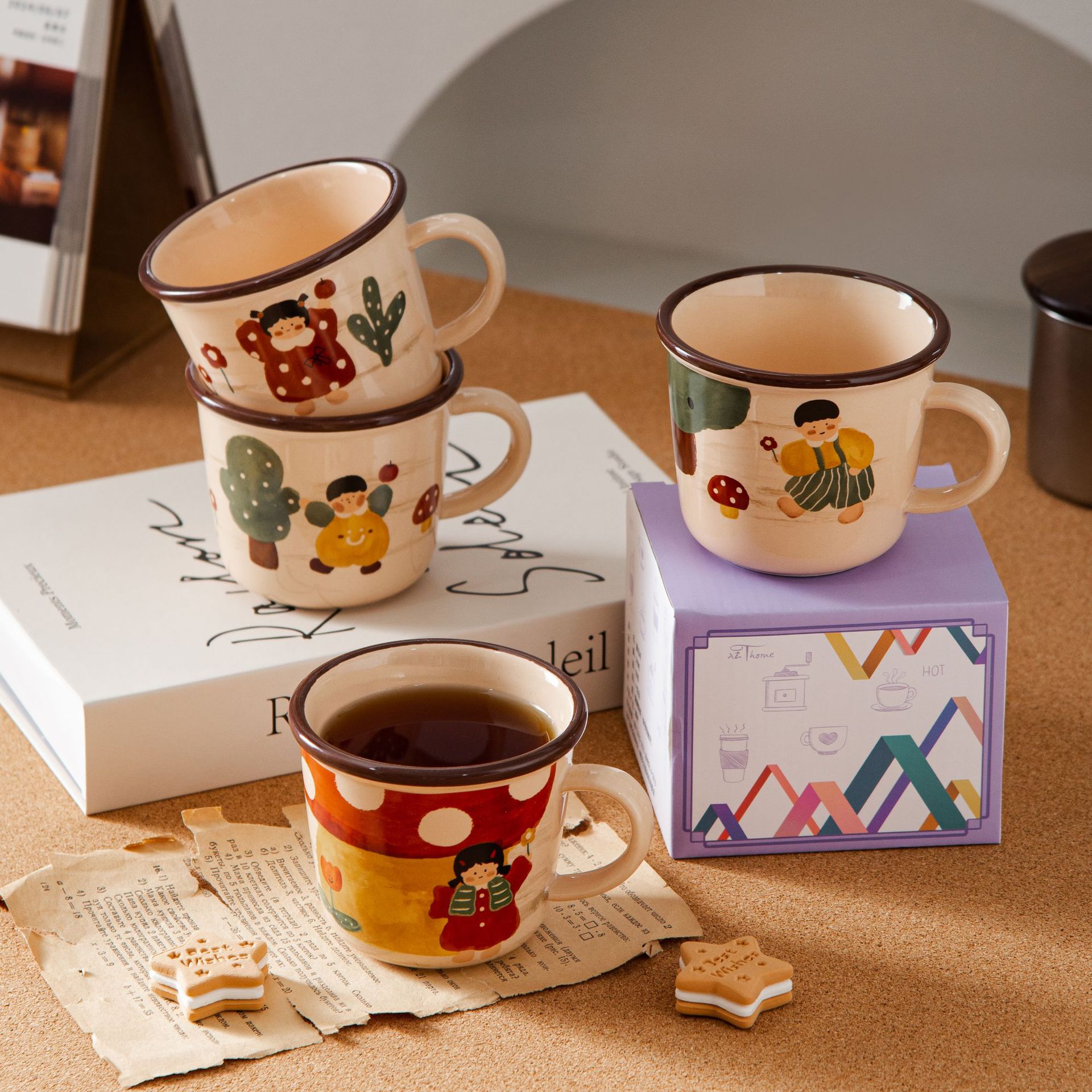 Wholesale retro classic boys and girls creative mug high color value cartoon ceramic cup home cute breakfast cup