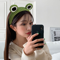 卡通時尚大眼睛青蛙發箍女洗臉可愛毛線針織頭箍發卡防滑壓發頭飾
