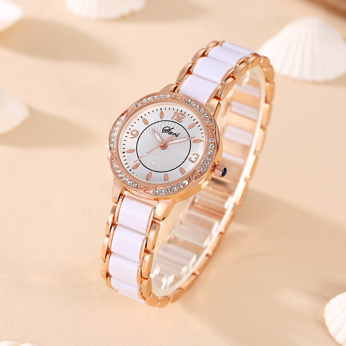 Fashion Quartz Watch TikTok Style, City Strap, Waterproof, Rose Gold Accents
