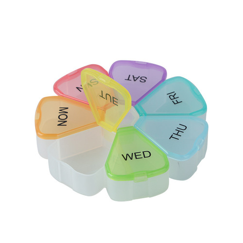 Seven-day round portable mini seven-compartment pill box transparent rainbow large flower petal pill storage and dividing pill box