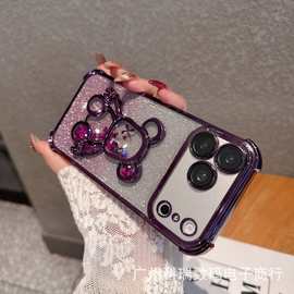 适用荣耀500闪粉镜子支架手机壳小众畅玩70Plus护眼电镀畅享80S女