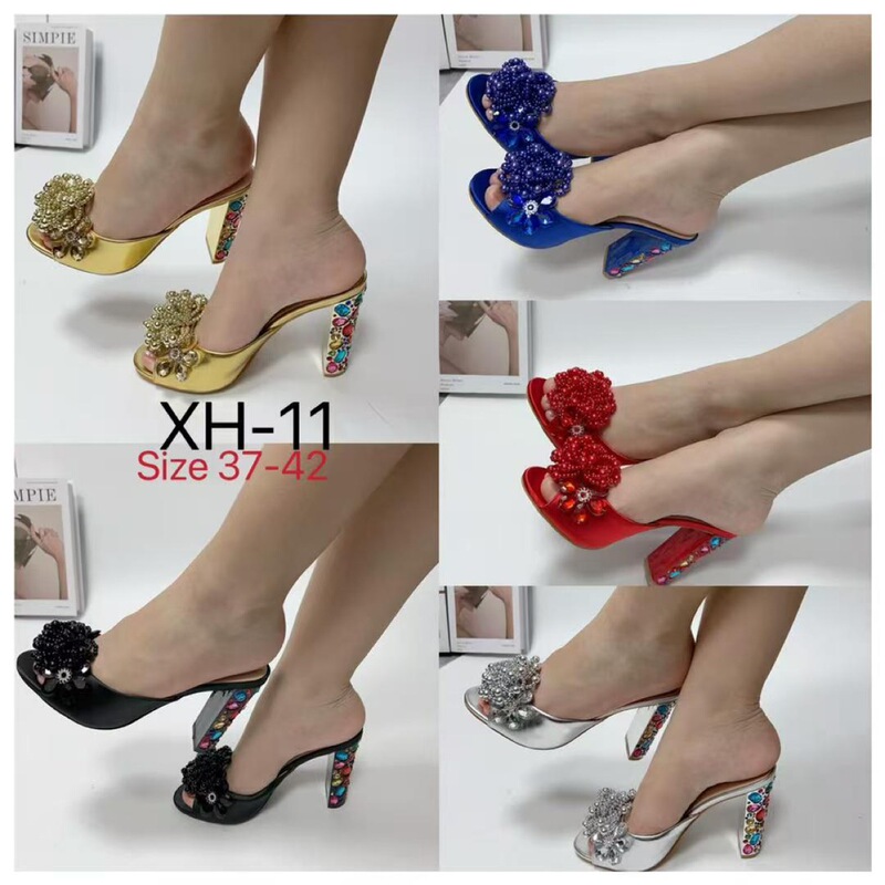 Cross-Border Fashion Women's Shoes, Round-Toe High-Heeled Shoes, European and American Sandals, Banquet Rhinestones, Beautiful Stiletto Heels, Open-Toe High-Heeled Slippers