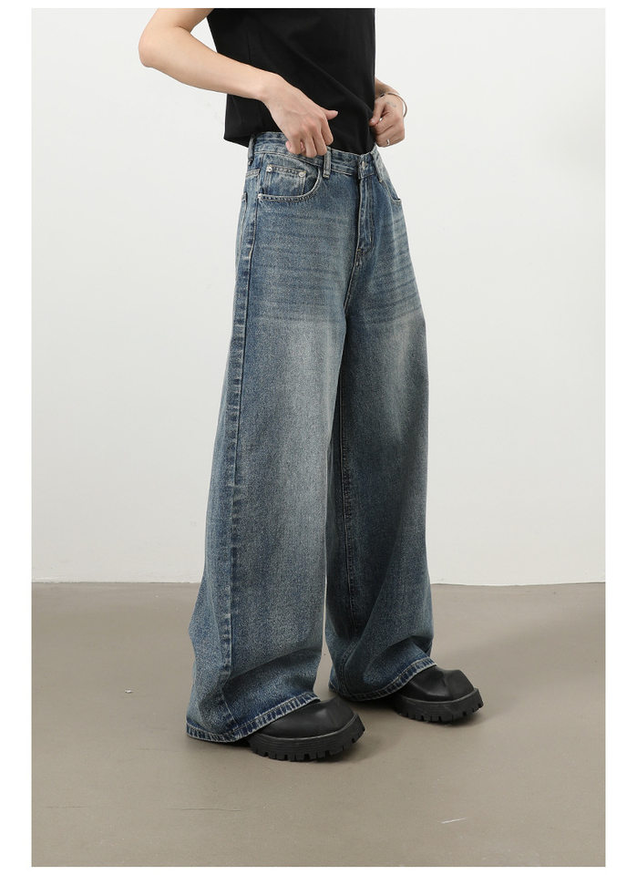 Quần jeans nam ống rộng phong cách Hàn Quốc đơn giản cơ bản đi làm đa năng — màu xanh chi tiết 12