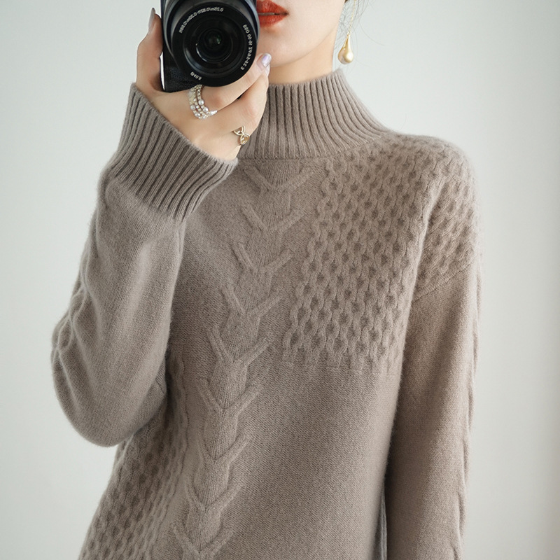 2020秋冬季款纯羊毛衫女韩版宽松慵懒打底衫 纯色高领加厚羊绒衫