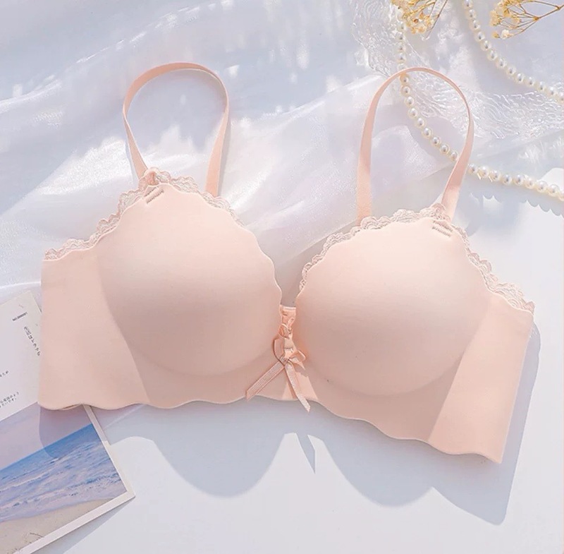 纯色蝴蝶结无痕美背内衣女士小胸聚拢显大防下垂无钢圈收副乳文胸|undefined