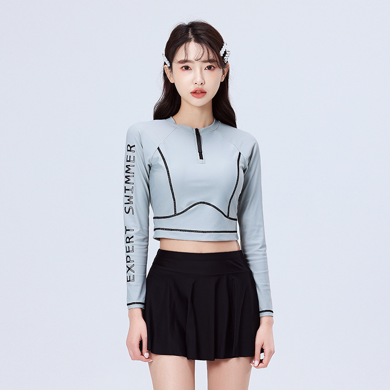 Traje de Baño de Dos Piezas Tipo Falda para Mujer de Nylon con Manga Larga para Natación image 8