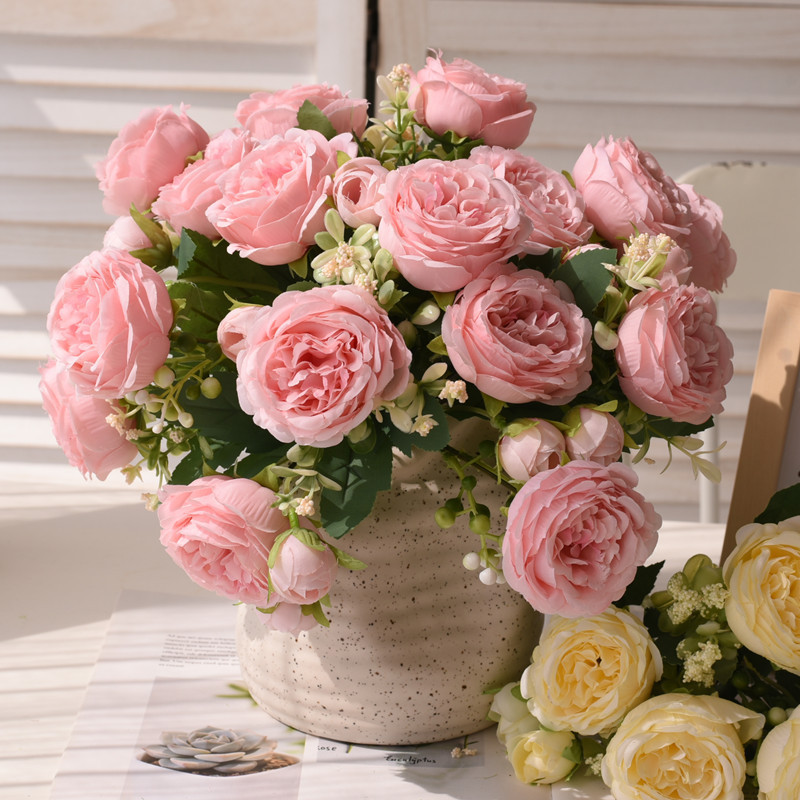 Cross-Border Artificial Flowers for Wedding Decoration, Small Bunches of Silk Roses, Home Decoration Artificial 5-Head Persian Roses