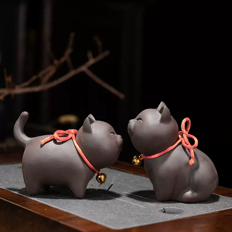紫砂茶宠批发可养茶台茶艺茶道河马狮子小猫咪招财个性茶桌小摆件