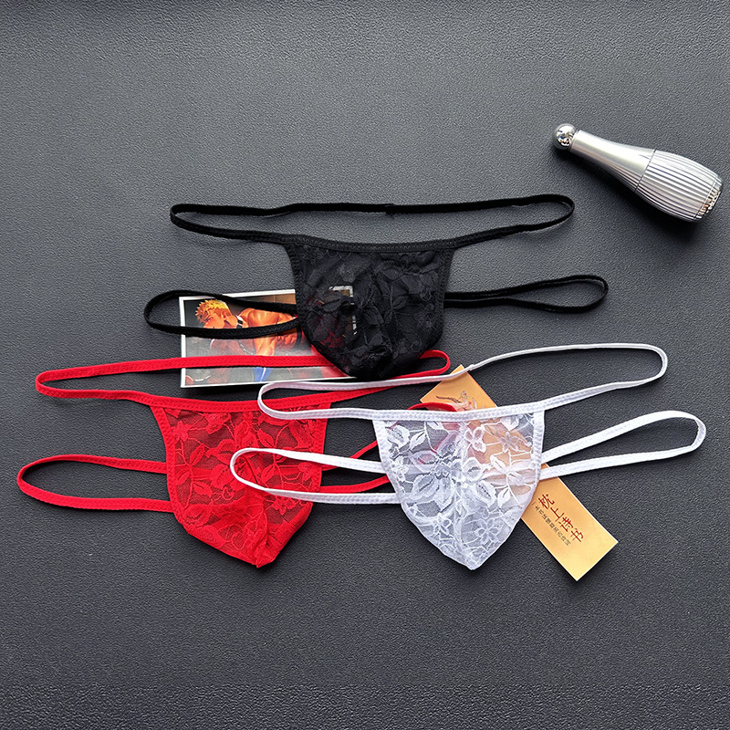 Men's Lace Transparent Hip Thong Double Thong Underwear Sexy Breathable Underwear 8882