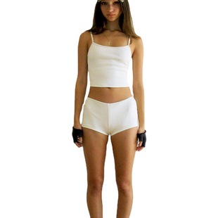 2023 Summer New Cross-border European and American Foreign Trade Home Clothes Pajamas Vest Sling Shorts Two-piece Set for Women
