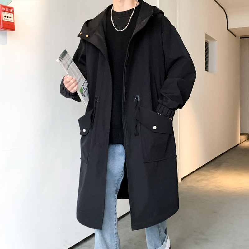 Gabardina negra para hombre de longitud media marca de moda suelta Otoño e Invierno estilo coreano japonés estilo de moda de Hong Kong más tamaño abrigo image 3