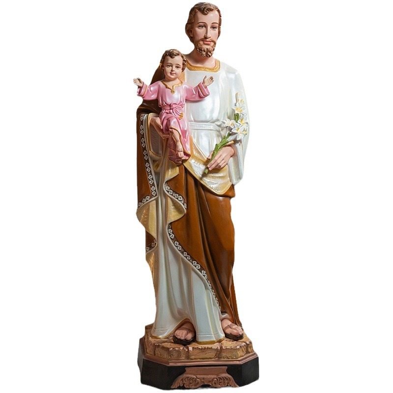 180cm José abraza al niño santo adornos mirando estatuas de fibra de vidrio decoración de la iglesia doméstica