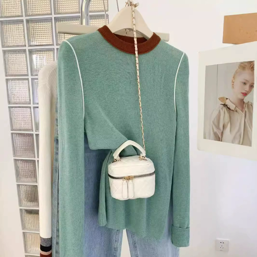 Французский ретро-сшитый цвет вязаный нижний свитер