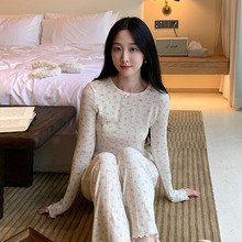 25新款小野Sweeties棉感坑条棉小碎花女士长袖长裤睡衣家居服礼品