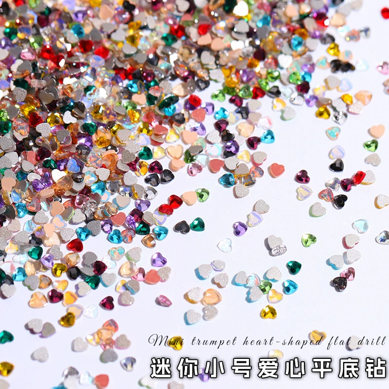 Дизайн ногтей с бриллиантами на плоской подошве, дно специальной формы, бриллиантовое белое сердце, красочное персиковое сердце, стразы k9, стекло, День святого Валентина, ювелирные изделия для дизайна ногтей, оптовая продажа