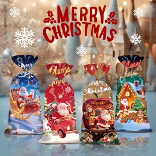 New Christmas Candy Tie-Wrapped Flat Pocket Cookie Gift Bag Cross-Border Cartoon Christmas Party Opp Bag
