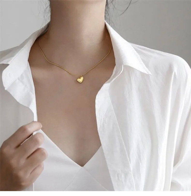 9g Weight Pendant Necklace Classification Simple Style Korean Style Heart Shape Titanium Steel Plating Pendant Necklace