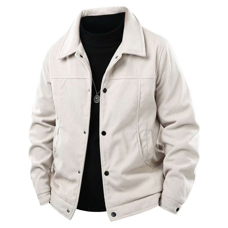 Autumn And Winter Men's Jacket Corduroy Lapel Solid Color Business Casual Middle-aged Fleece Thickened Coat Men_viptrois.com