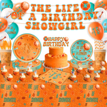 跨境橙色泰勒霉霉生日快乐主题卡通儿童派对用品餐具生日装饰桌布