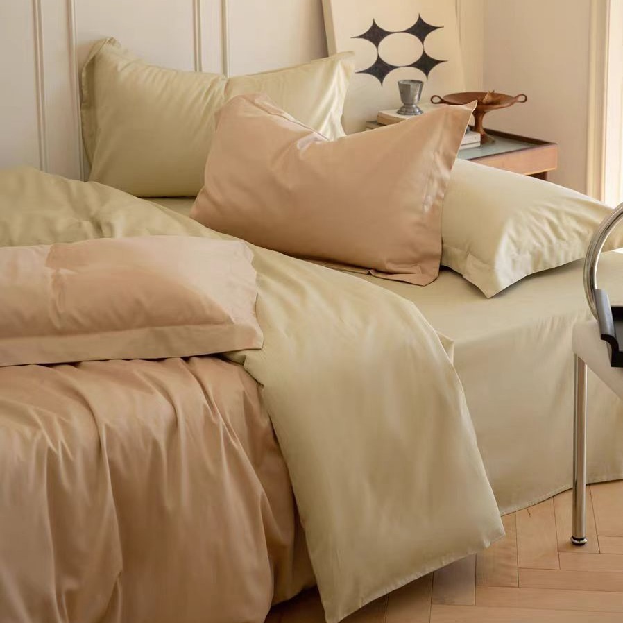 El estilo nórdico de 100 cortesía de satín largo algodón de cuatro piezas de algodón puro simple de color sólido sábanas de cama de algodón