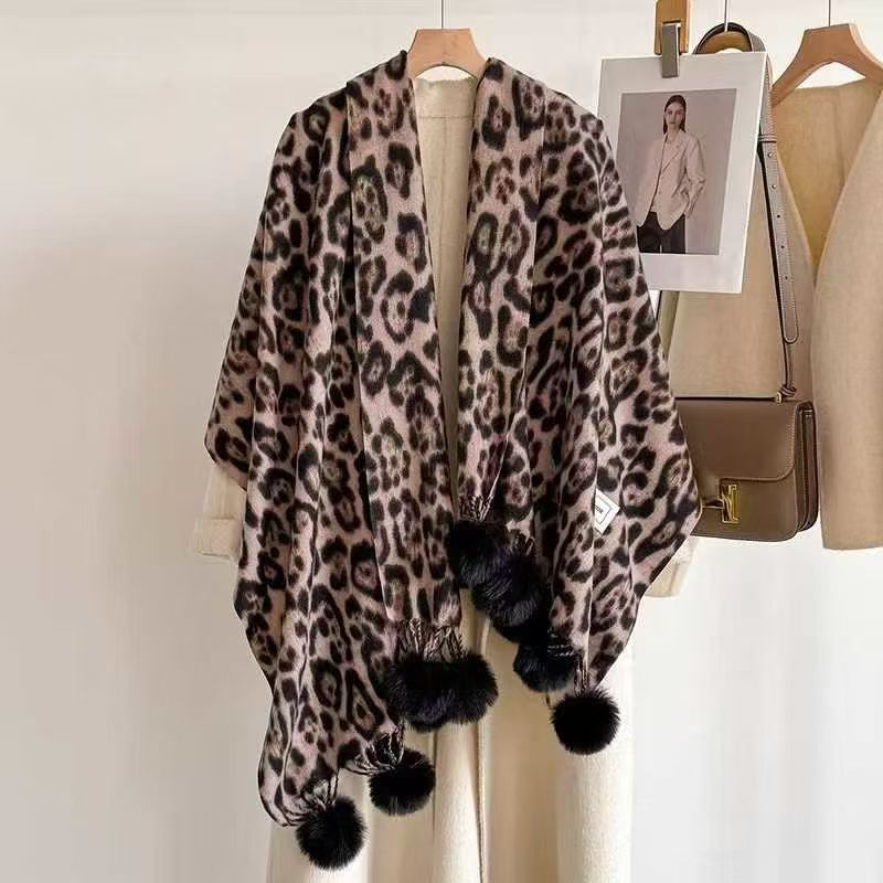 Bufanda Chal Térmica con Estampado de Leopardo de Lana para Mujer