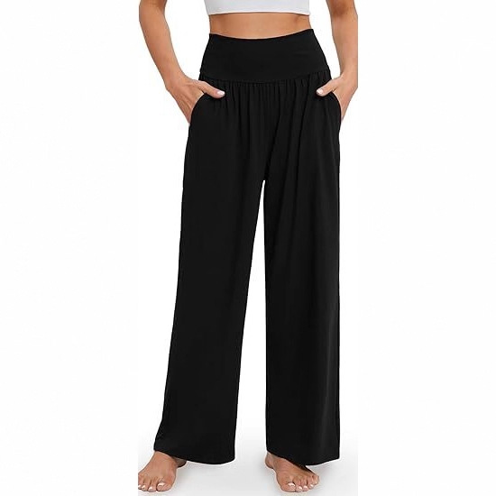 Amazon European and American Large Size High-Waisted Straight Casual Pants Yoga Jogging Sports Wide-Leg Pants Milk Silk Fabric