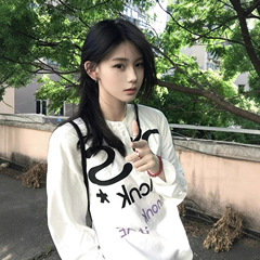 美式复古亨利领白色长袖t恤女早秋225新款宽松慵懒风防晒罩衫上衣