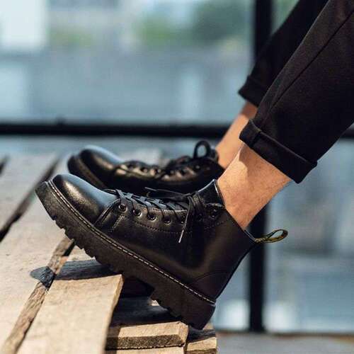Autumn and summer Martin boots, men's mid-top work boots, high-top British men's shoes, Korean trend all-matching breathable blue shoes