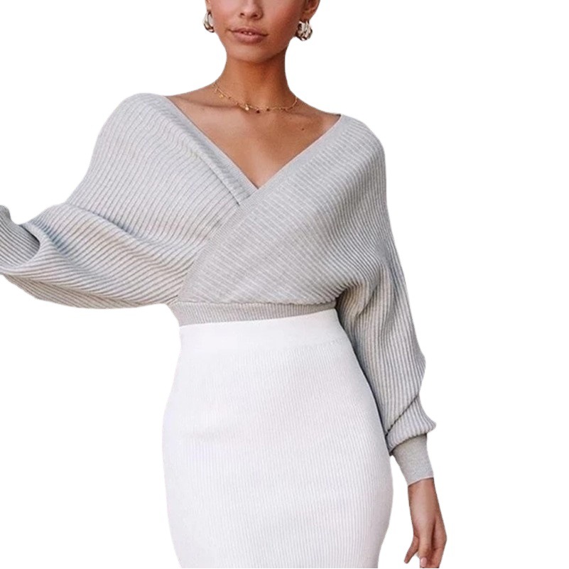 Suéter de punto para mujer estilo europeo y americano 2026, ajustado a la cintura, con hombros descubiertos, manga larga, jersey, ropa interior, ropa exterior, top de punto de color liso a la moda para mujer.
