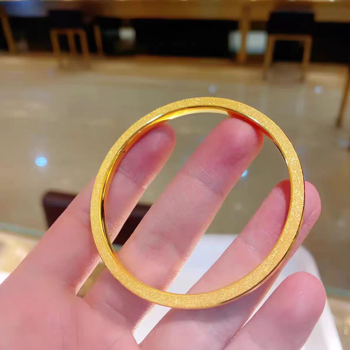 Gold Plated Square Bangle Bracelet Minimalist Brushed Finish_voghion.com