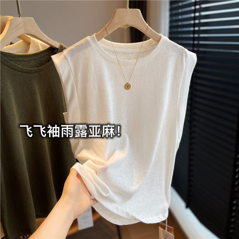 Super Comfortable! French Raindrop Linen Cotton Versatile High-End Short-Sleeve Loose Slimming Youthful Short-Sleeve T-Shirt for Women