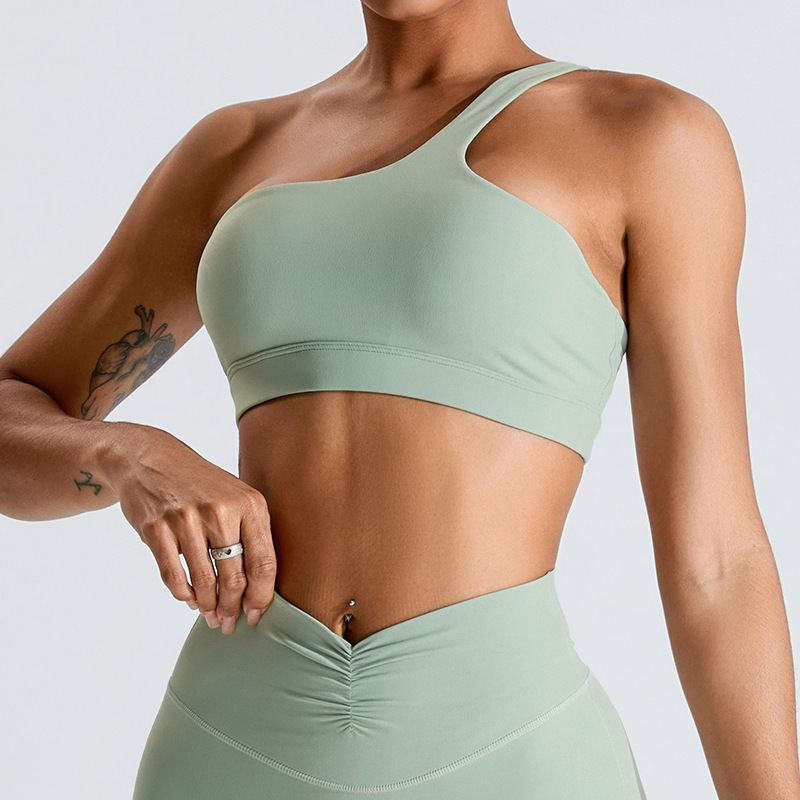 Transfronterizo nuevo oblicuo de un hombro ropa interior deportiva sujetador de yoga desnudo de las mujeres de secado rápido belleza espalda chaleco ropa de entrenamiento de yoga