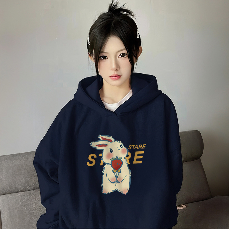 藏蓝色连帽卫衣女2025秋薄款新款宽松长袖冬季加绒加厚上衣外套|undefined