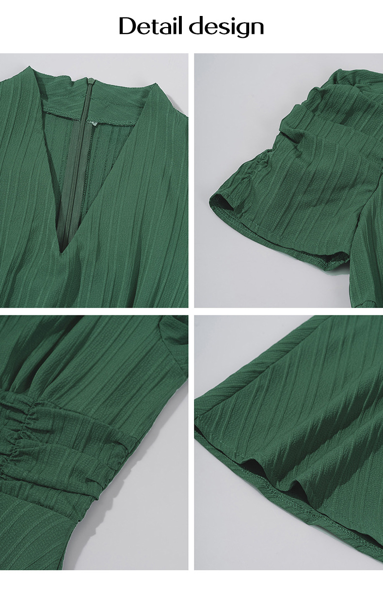 318g Weight Maxi Long Dress Dress Length Type Short Sleeve Sleeve Length Swing Dress Dresses Type Puff Sleeve Sleeve Type Spandex, Polyester Fabric Type High Waist Waist Line Daily Occasion V Neck Neckline Regular Fit Fit Type Solid Color Pattern 2025 Spring and Summer Season Women's Gender Pleated Design Simple Style Style Wholesale Women's Simple Style Pleated Solid Color Daily V Neck Short Sleeve Swing Dress 35