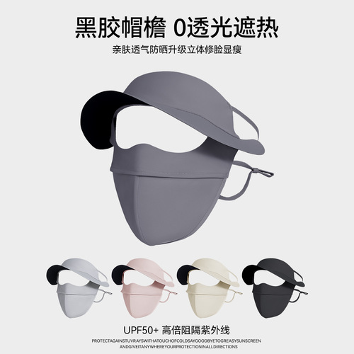 Ice Silk Sun Protection Face Mask with Ear Hooks and Neck Cover, Anti-Ultraviolet Full-Face Mask with Upgradeable Detachable Brim Sun Protection Mask