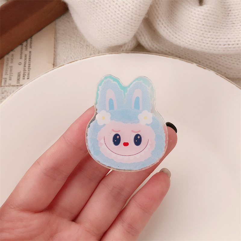 Círculos animados brillantes de color polvo brillante cara pequeña conejo clip de pelo nuevo clip de la chica lindos clip de pelo roto acabado clip de cabello