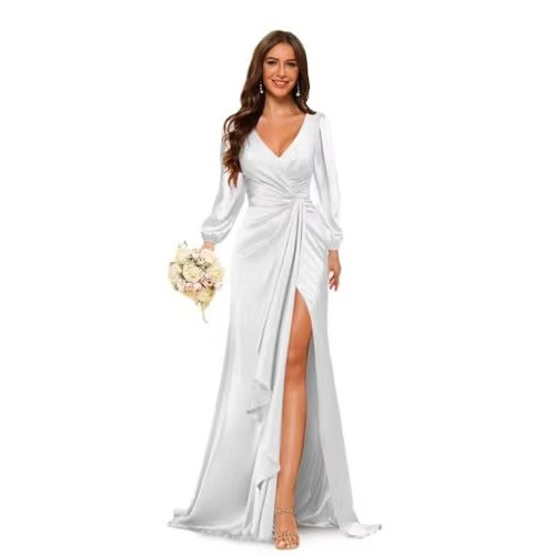 Cross-Border European and American Women's Clothing, Elegant and Stylish Slit Dress, New Fashion Long-Sleeved Slim-Fit Long Dress, Evening Gown for Women Cross-Border European and American Women's Clothing, Elegant and Stylish Slit Dress, New Fashion Long-Sleeved Slim-Fit Long Dress, Evening Gown for Women