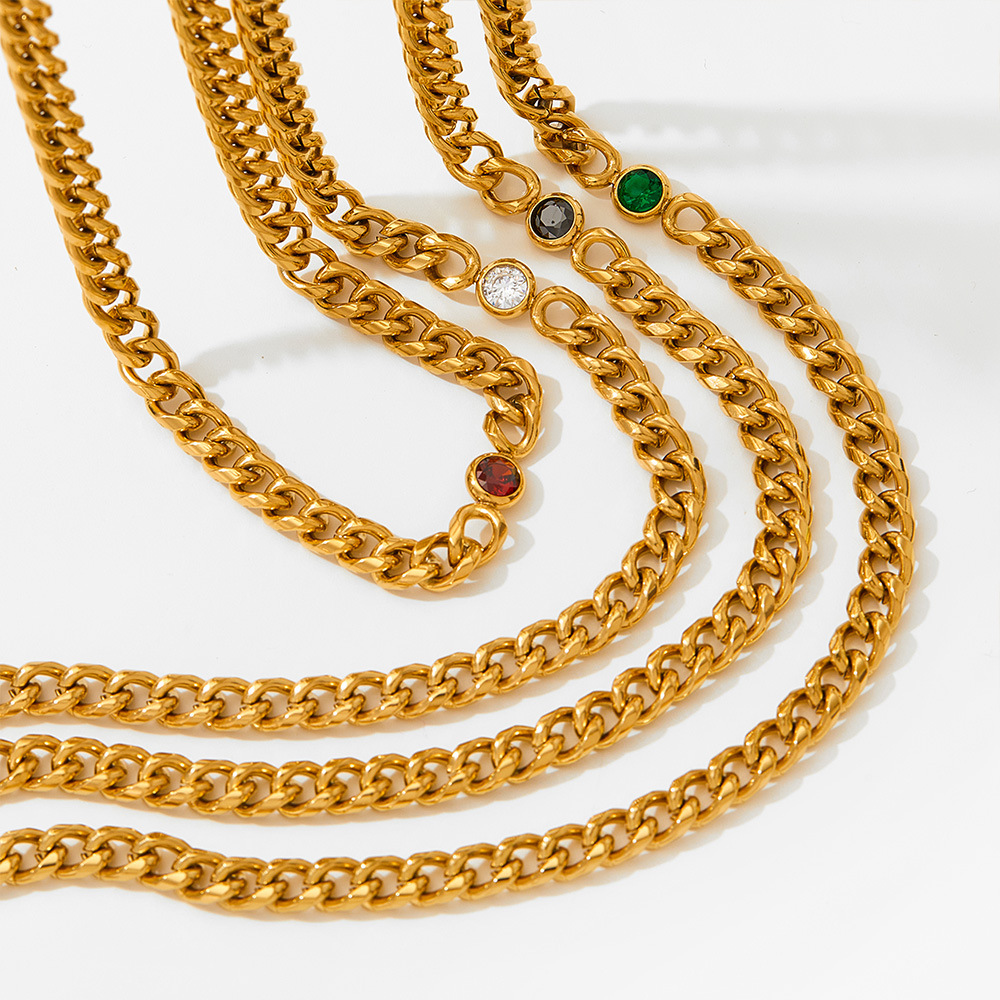 Retro Geometric Stainless Steel Titanium Steel Inlay Zircon Bracelets Necklace 1 Piece