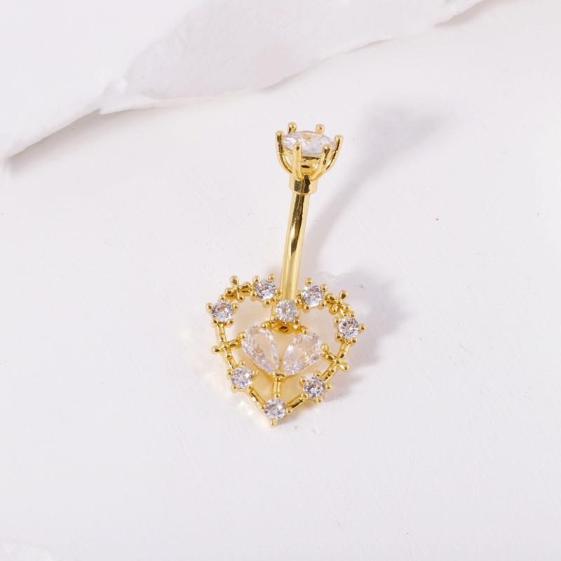 Minimalist Red Heart Flower Navel Ring Titanium Steel Dangle Belly Button Ring for Women detail image 9