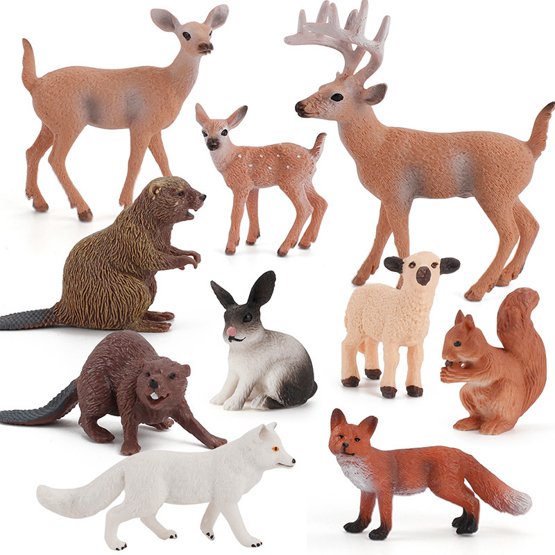 Exportación transfronteriza simulación bosque animal modelo Castor oso hormiguero Ardilla Mono conejo cola blanca ciervo Fox juguete