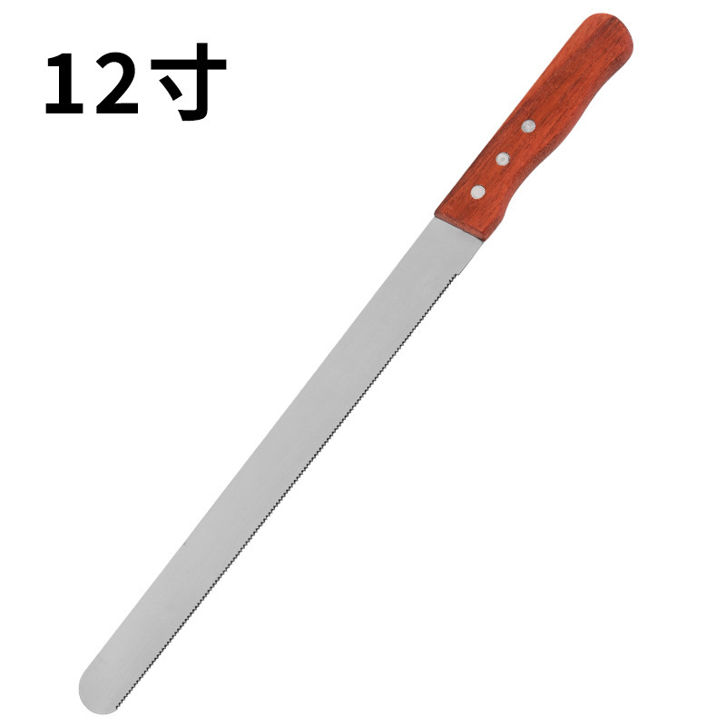 Cuchillo de pan de acero inoxidable con mango de madera al por mayor 8 pulgadas 10 pulgadas 12 pulgadas cortador de horneado dentado tostado espátula de pastel de crema