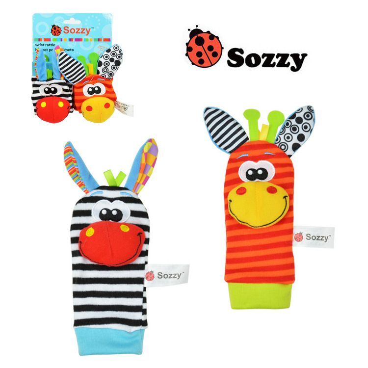 Sozzy lindo forma calcetines sonajero animal bebé sonajero calcetines de felpa 0-12month bebé calcetines juguetes