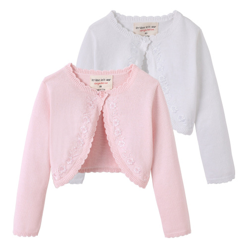 Korean Version Girls Embroidered One-Pin Collar Shawl for Children and Infants Knit Cardigan Jacket Baby Summer Thin Model