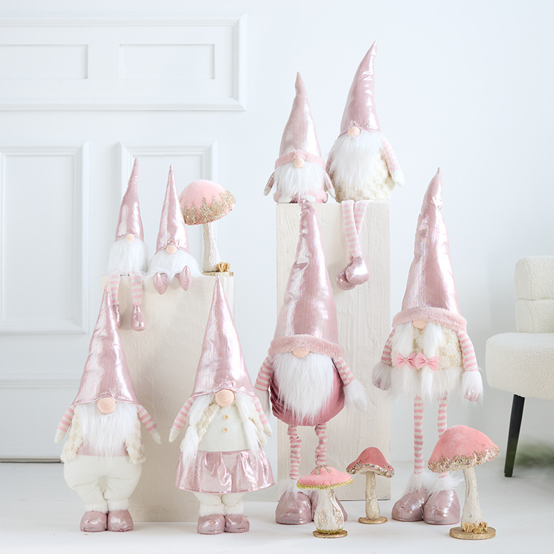 Ins rosa con luz Santa Claus muñeca retráctil muñeca sin rostro anciano duende decoración de la escena de la ventana accesorios