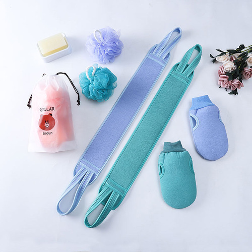 Bath Scrubber Set Three-Piece Home Set Adult Men and Women Strong Detergent Double-Sided Bath Scrubber Back Straps Back Scrubber 