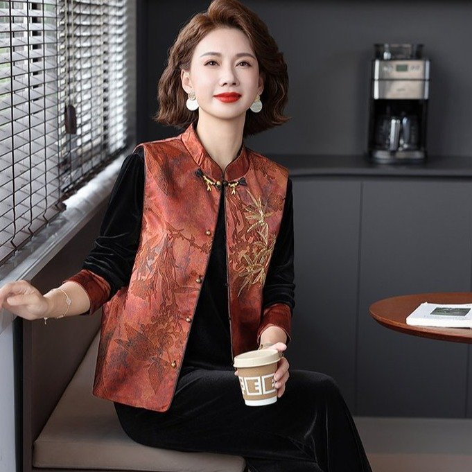 阔太太秋装唐装套装2025新款妈妈装秋马甲上衣中老年女春秋三件套|undefined